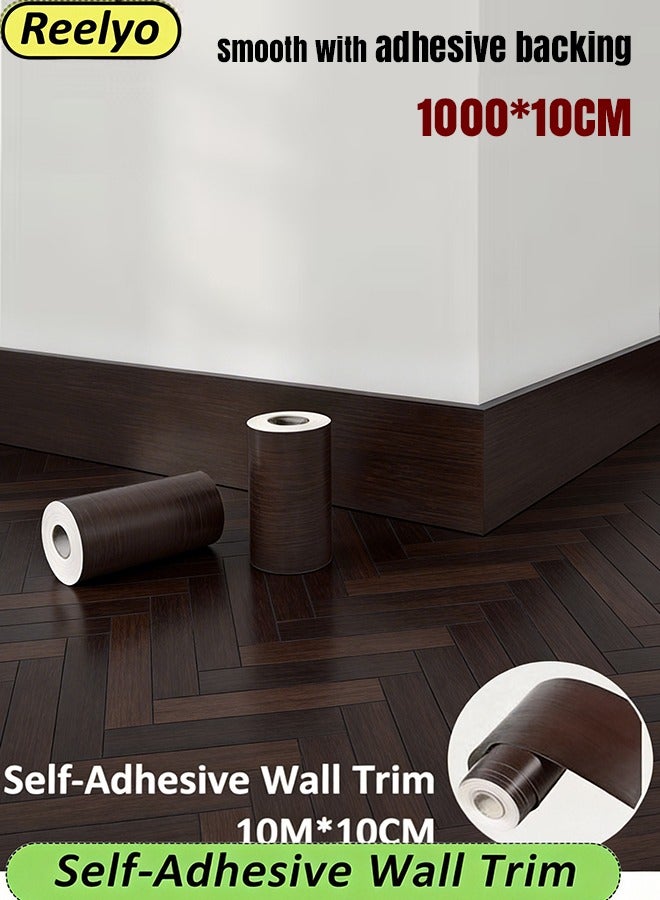 Reelyo Self-Adhesive Wall Trim Living Room Skirting Line Wall Border Stickers Self-Adhesive Realistic Wood Grain Waist Line Wallpaper for Mirror Frame, Cabinet, Edges & Borders and Tiles（10m*10cm） - Image 1